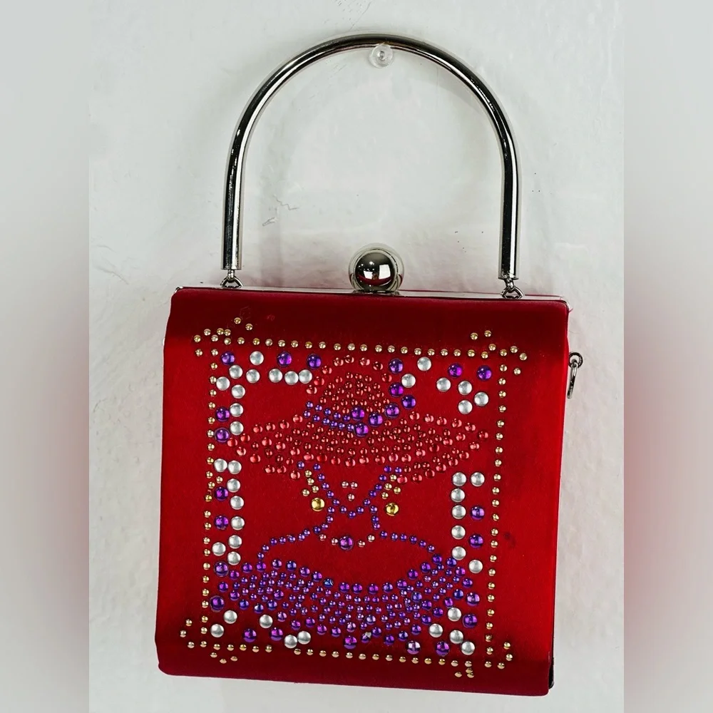 Source Unknown Red Rhinestone Embellished Evening Clutch with Silver Handle - Picture 8 of 8